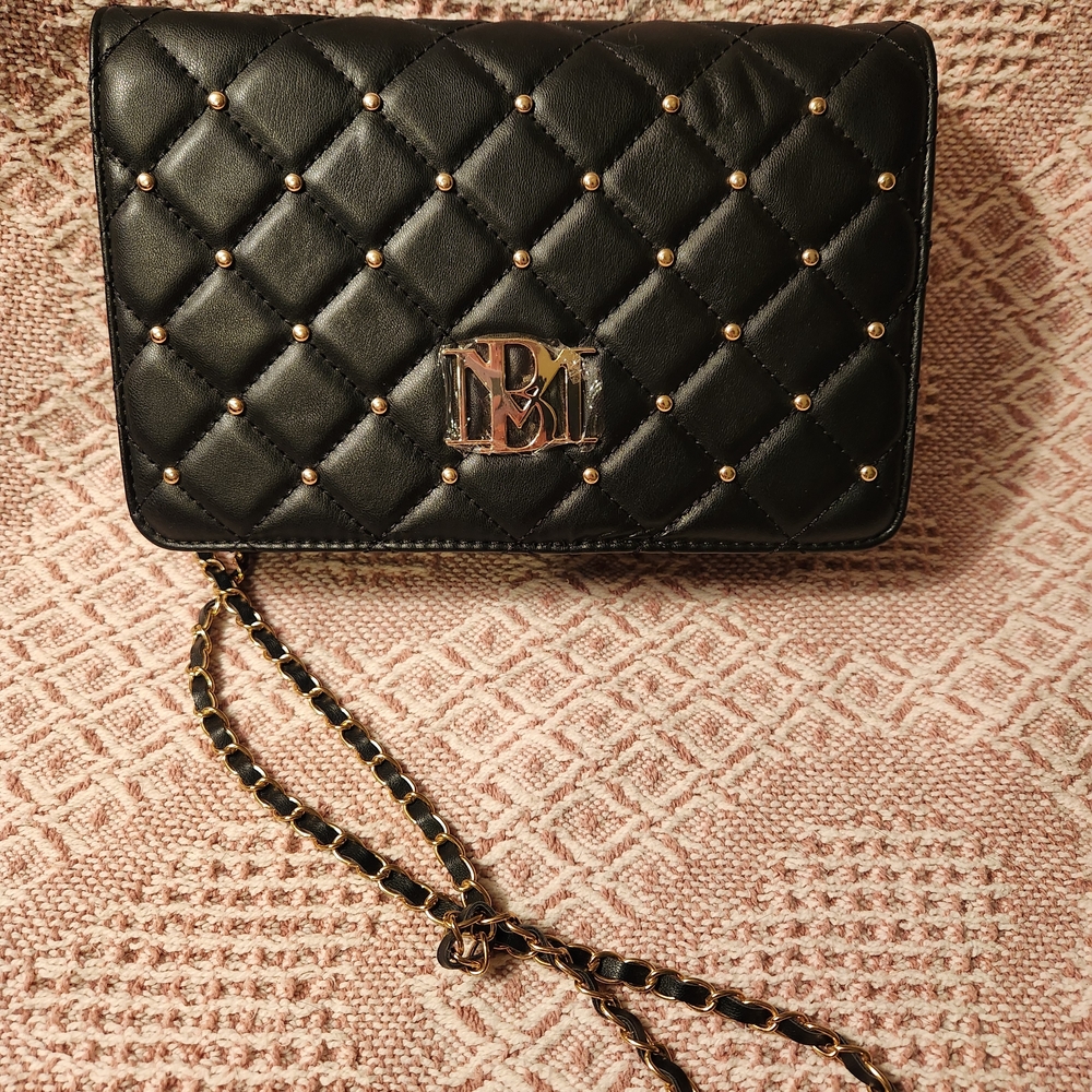 Badgley Mischka Black Vegan Leather Crossbody Bag With Studs NWT